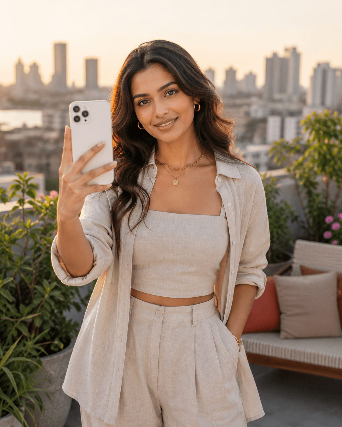 Indian fashion and lifestyle creator posing for a brand campaign