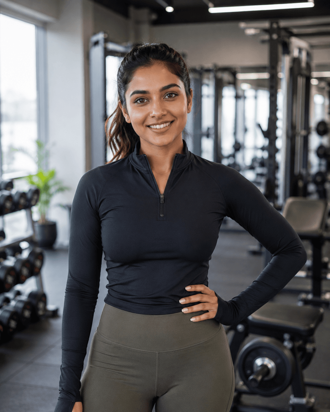 Indian fitness creator recording a workout video